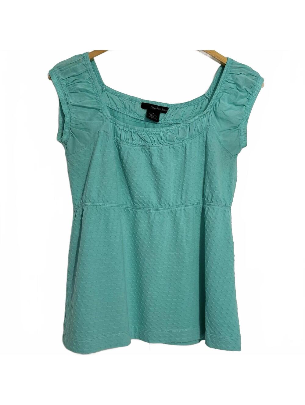 Women’s Calvin Klein Sleeveless Turquoise Top, Polka Dot Pattern Size Medium
